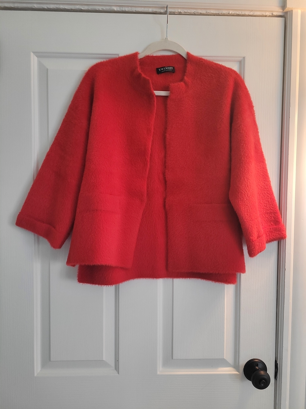 Twin-Set Bright Red Plush Open-Front Teddy Jacket